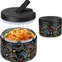12oz Insulated Vacuum Food Jar with Buckle Lid Wide Mouth Soup Thermo for Hot Food Kids Leakproof Stainless Steel Lunch Container (Black-Game)