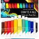 Crafts 4 All Acrylic Paint Set - Art Paints for Canvas, Model Painting, Wood, Ceramics and Fabric - Craft Supplies with 3 Artist Brushes for Adults & Kids, 12 Pack, 12mL