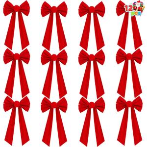 JOYIN 12 Pack Christmas Red Velvet Bows, 16" Long by 9" Wide Decorative Christmas Bows for Wreath Garland Christmas Tree Decor, Indoor Outdoor Holiday Decorations (Medium)