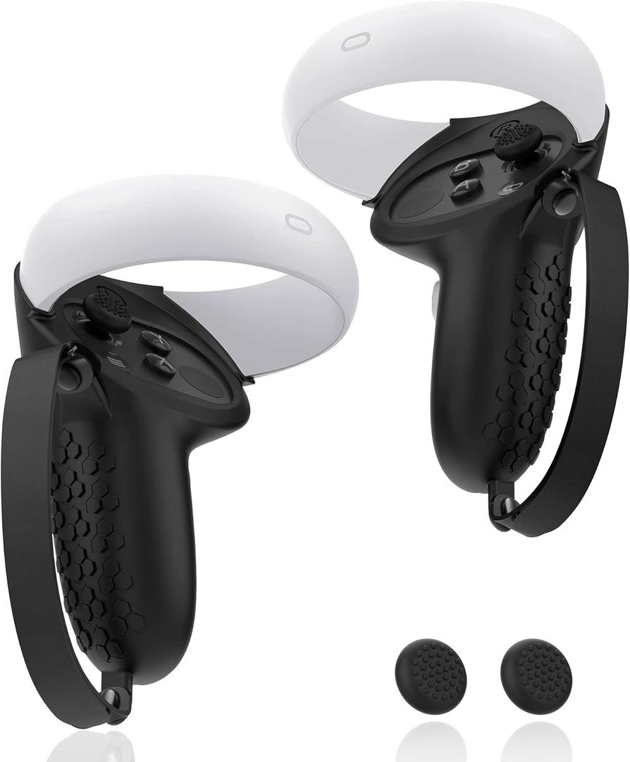 AMZDM Controller Grip for Oculus Quest 2 Accessories Grips Cover for VR Touch Controllers Covers Protector with Non-Slip Thumb Grips 1Pair Black (Black)