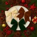 Christmas Velvet Bows 6 Inch Rustic Holiday Wreath Bows  Vintage Velvet Ribbon Bow Ornaments for Christmas Tree, Garland, Gift Wrapping & Home Decorations, (Milky White, Brown, Green)