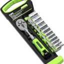 15pcs 1/4 Inch Drive Ratchet Socket Wrench Set, with Metric 4-14mm and Front and Rear Quick Released Ratchet Handle and Extension Bar Universal Joint Hand Drill Adapter, Portable Organizer