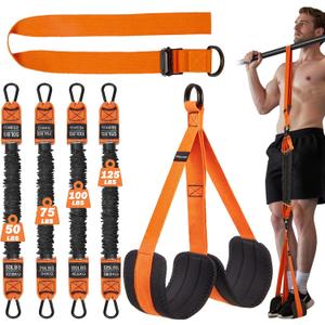 Pull Up Assistance Bands 50-350lbs, Heavy Duty Pull Up Workout Band with Feet Rest, Resistance Band for Pull Up Bar Bands, Pull Up Assist Band Strength Training Workout Equipment, Height Adjustable (Orange)