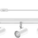 AUQUEE 5 Light Track Lighting Kit,White 5 Way Modern Plug in Ceiling Spotlight,Industrial LED Wall Light for Kitchen Cabinet Gallery Bar Hallway Living Room,Rocker Switch,15 Foot Cord(No Bulb), Large