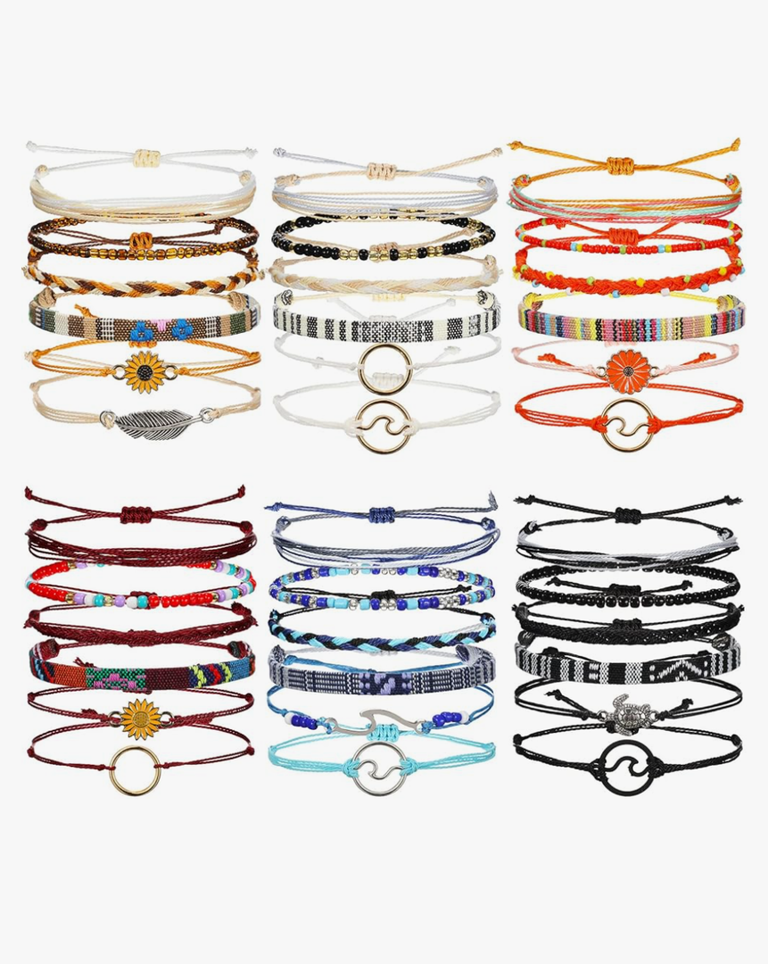 Yinkin 36 Pieces Boho Surfer Bracelet Ankle for Women Waterproof Unisex Ethnic Ankle for Women and Men Handmade Summer Beach Bracelet Jewelry String Rope Ankle Bracelets Gifts