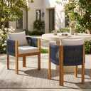 Merax Patio Dining Chairs Set of 2, Outdoor Club Dining Chair with Rope Woven Backrest & Cozy Cushion, Acacia Wood Frame Outside Armchairs for Garden Balcony Backyard, Black, 33 inch H