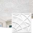 STICKGOO 3D Ceiling Tiles 24"x24", Modern Geometric Textured PVC Panels, Waterproof & Recyclable Drop or Glue-Up Decorative Ceiling Tiles for Home & Commercial Use (12 Pack, White)