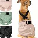 Langsprit Washable Female Dog Diapers (3 Pack) No Leak Reusable Diapers for Doggy Female in Period Highly Absorbent Dog Heat Panties with Adjustable Snaps Black M Size, Black, Pink, Green 