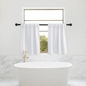 PONY DANCE Short Curtains for kinchen, Half Drapes for Bathroom Window, loft Curtain Tiers for Basement Shades, Width 29 x Length 30 inches, Pure White, 2 Pieces
