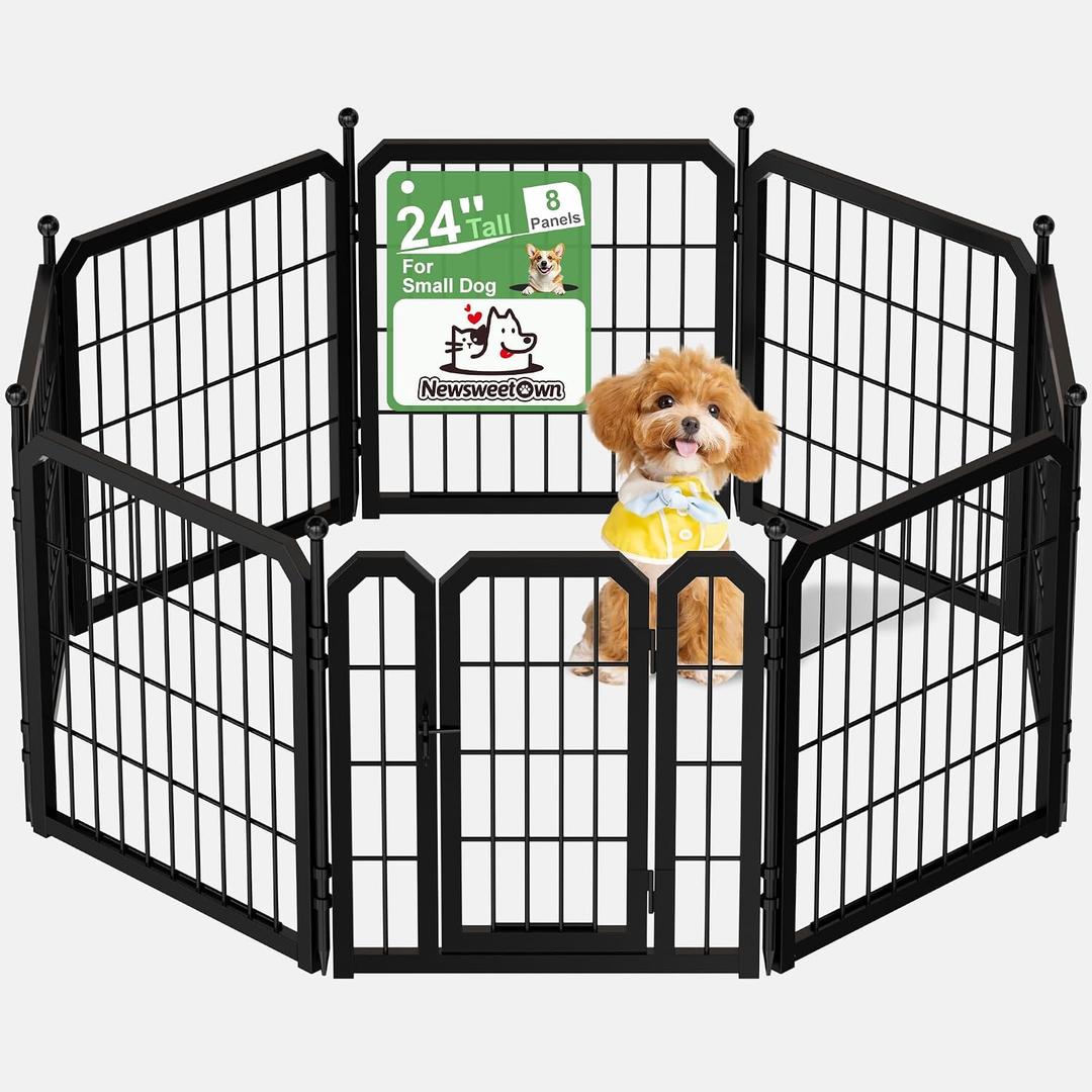 Dog Playpen for Indoor & Outdoor, 24 inch 8 Panels Metal Puppy Playpen for Puppies/Small Dogs, Portable Pet Fence for Yard, Camping, Travelling, Black