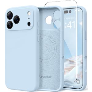Magnetic for iPhone 17 Pro Case, Compatible with MagSafe, [Full Camera Protection][Screen Protector] Silicone Shockproof Protective Phone Case for iPhone 17 Pro 6.3", Light Blue