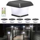 intelamp Solar Post Cap Lights Outdoor Waterproof 6 Packs, Fence Deck LED Lighting for 3x3 4x4 5x5 6x6 Wooden Vinyl with Remote Control Dusk to Dawn Warm White Light for Garden Patio Porch Mailbox