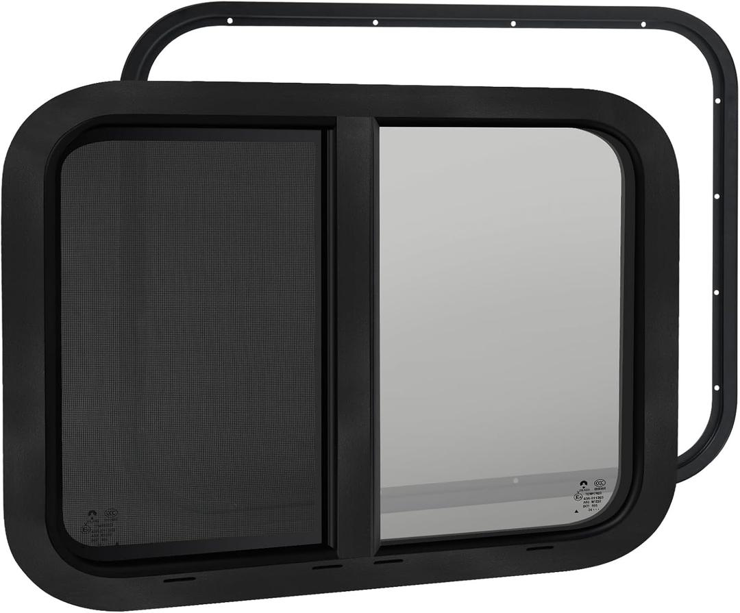 30"W x 20"H RV Window for Trailer Camper,Horizontal Sliding Replacement RV Window for Cargo Trailer with Screen&Trim Ring Fit 15/16" or 1-3/8" Thick Wall,Allow Error 1/16",DOT Approved
