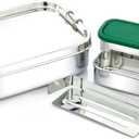 Leakproof Stainless Steel Lunch Box | Large 1400mL Bento Box with 2 Snack Containers & Removable Divider | Dishwasher Safe | Non-Toxic
