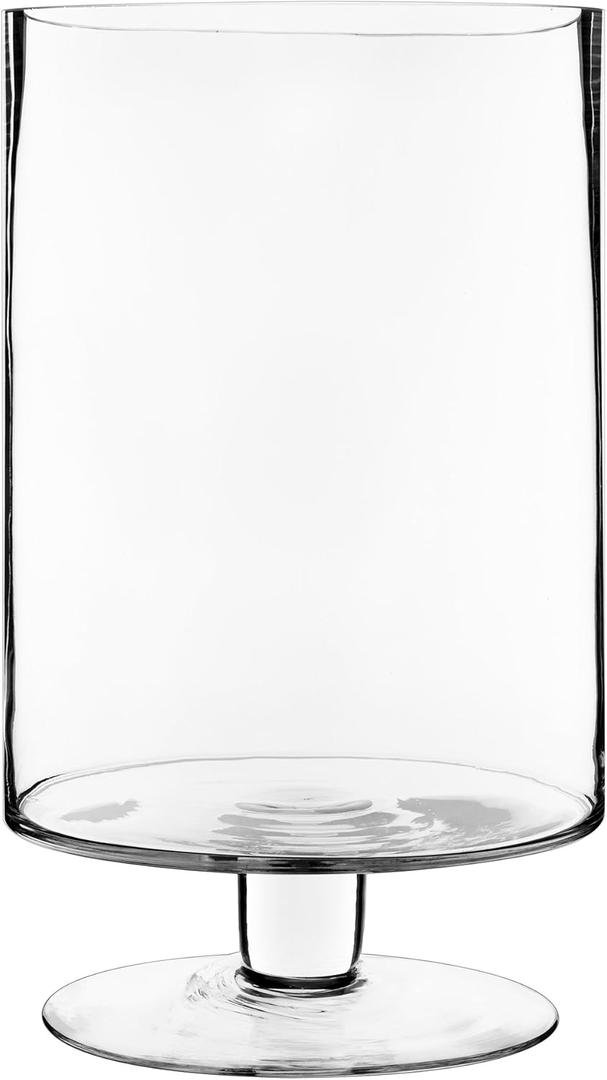 CYS EXCEL Glass Hurricane Pillar Candle Holder (H:13.5" W:8") | Multiple Size Choices Short Stem Candle Centerpieces | Stemmed Glass Cylinder Candle Vase