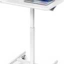 Simple Deluxe Standing Desk Small Rolling Desk with Lockable Wheels, Mobile Stand Up Desk Adjustable Height, Portable Laptop Desk, Small Computer Standing Table Sit Stand White