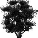6PCS Black Artificial Fake Mums Halloween Fall Faux Pincushion Flower Spider Mum Flower for Holiday Table Centerpiece Home Party Decoration