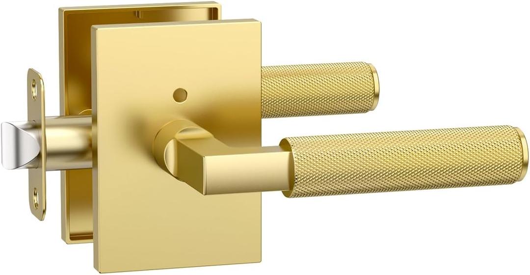 Asidrama 1 Pack Brushed Gold Privacy Door Handles, Door Lever with Door Knobs Indoor for Bedroom or Bathroom, Heavy Duty Door Handles Interior with Locks for Left Right Sided Doors