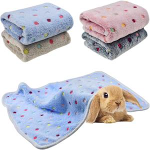 4 Pieces of Guinea Pig Blanket, Hamster Fleece Cage Liners Soft Warm Bunny Sleep Bedding Mat Cute Dot Pattern for Guinea Pig Hamster Rabbit Chinchilla Hedgehog (Blue, Pink, White, Grey) (Large)