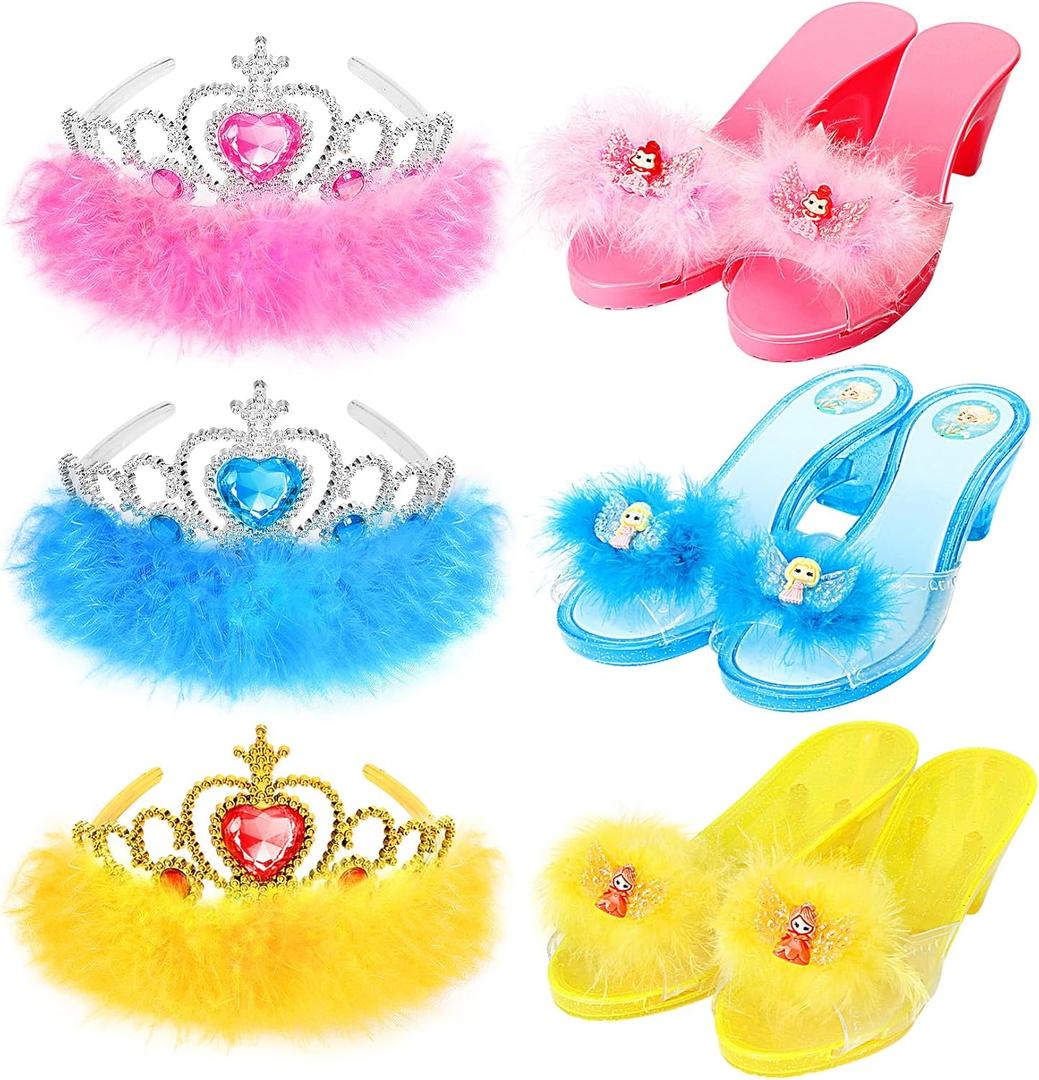 Princess Dress Up Shoes Set, Girls Role Play Dress Up Toys,Toddler Pretend Play Crown Kit Gift Set for Little Girls Aged 3-6 Years Old