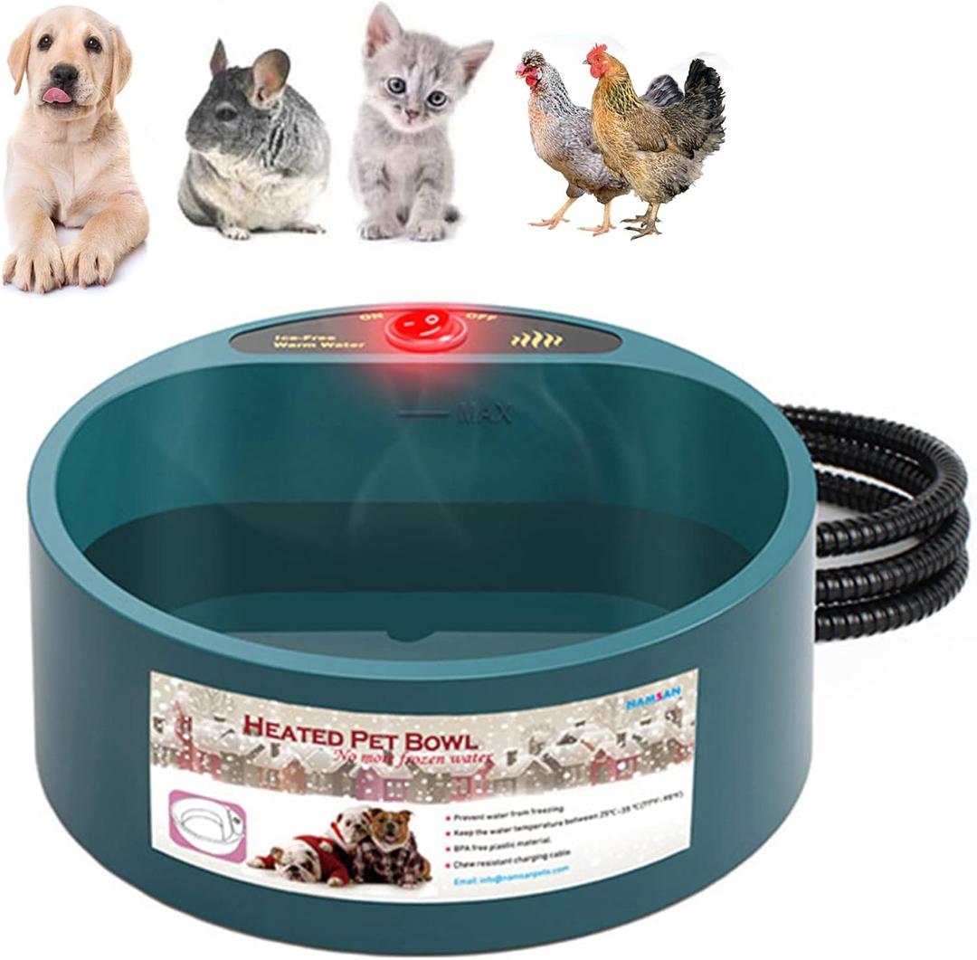 Heated Pet Bowl Thermostatic Heating Dog Water Bowl Outdoor, 2.2L Dog Thermal-Bowl Heating Livestock Dish for Dogs, Cats, Rabbits, Chickens, Ducks with 66 Inch Chew Resistant Cord