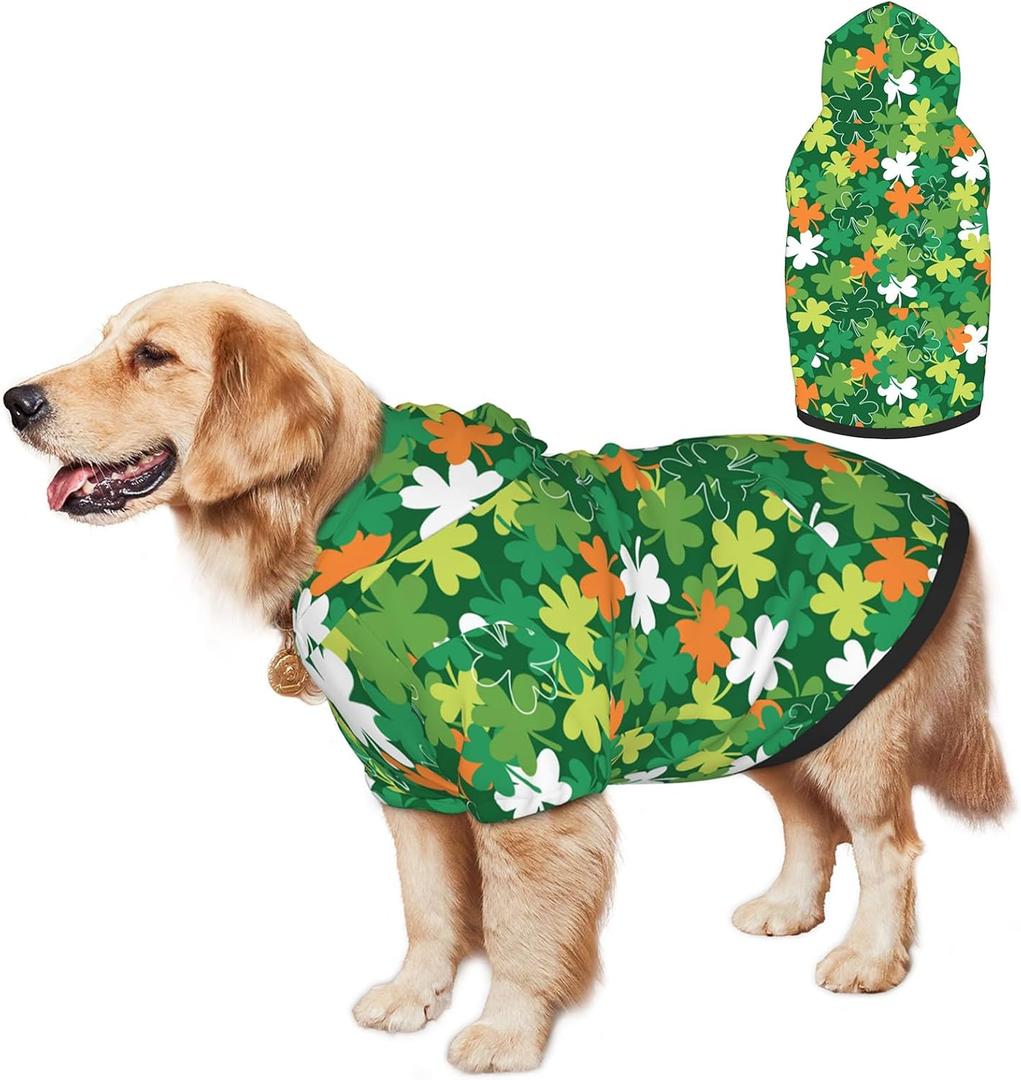 St Patrick Day Hoodie for Medium Large Dogs,Funny St. Patrick's Day Dog Outfit with Hood & Leash Hole, Warm Soft Holiday Christmas Sweatshirt Clothes for Dogs-XXL