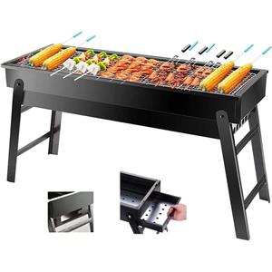 Portable Charcoal Grill, Portable Tabletop BBQ for Outdoor Cooking | Compact Folding Grill for Camping, Hiking, Picnics & Travel | 24x13x9 Lightweight Smoky Flavor (Black)