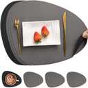 Myir JUN Placemats, Dual-Sided Placemats Waterproof Faux Leather Placemats Set of 4 Place Mats and Coasters Non-Slip Washable Table Mats for Dining Table (Gray Black, Set of 4)
