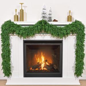 6 FT Faux Cedar Garland Realistic, Christmas Garland with Lights for Mantle, Christmas Real Touch Norfolk Pine Garland for Home Table Front Door Indoor Outdoor Christmas Decor (1 Pack)