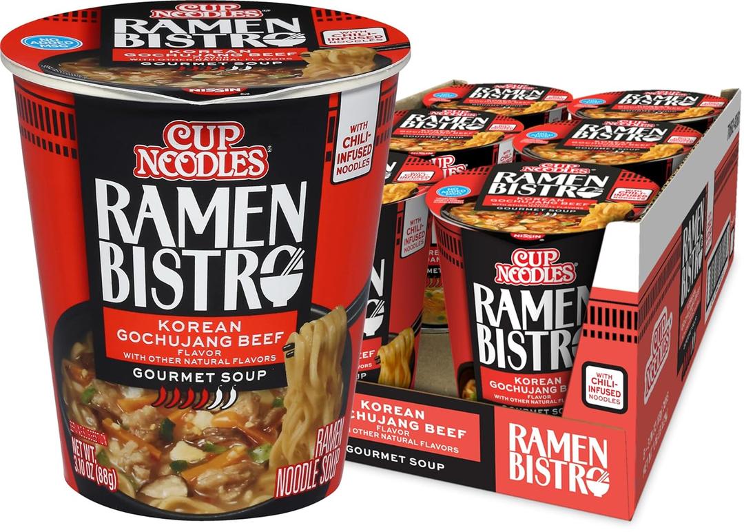 Nissin Cup Noodle Ramen Bistro, Korean Gochujang Beef, 3.1 Ounce (Pack of 6), Best By: 08/07/26 Nissin Cup Noodle Ramen Bistro, Korean Gochujang Beef, 3.1 Ounce (Pack of 6), Best By: 08/07/26