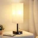 White Small Table Lamp for Bedroom - 3 Color Temperature 3000K 5000K 4000K Bedside Lamp, Pull Chain Control, USB A and C Charging Ports, Black Base, for Kids Office Dorm Nightstand, Bulb Included