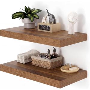 Heimlove 12" Deep Floating Shelves for Wall, 24x12 Inch Shelf Bathroom Shelves Set of 2, Mounted Shelves for Books Living Room Laundry Room Bedroom Kitchen Home Office, Walnut, 23.6"W x 11.6"D x 1.5"H, 2 Pack