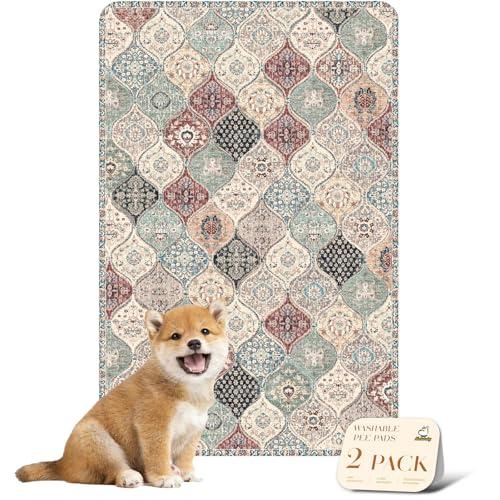 nunubaby Washable Pee Pads for Dogs, Stylish, Non-Slip and Leak-Proof Pee Pads. Reusable Potty Pads for Dogs for Crates and Floors.(Dark Red/Multi, 24" x36" )