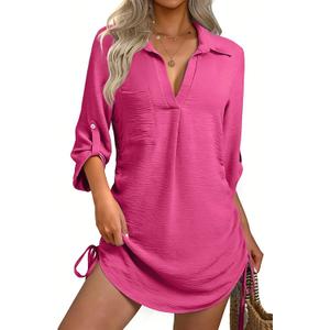 GKBK Women Swimsuit Coverup Bathing Suit Cover Ups for Swimwear Swim Summer Bikini Beachwear Drawstring Beach Dress Shirt (Pink, L)