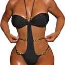 OYOANGLE Women's One Piece Swimsuit Halter Sexy Backless Cheeky Monokini Bathing Suit Cutout Swim Suit (Large, Black)