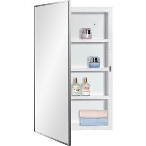 IDYLLOR Plastic Medicine Mirror Cabinet for Bathroom, Surface and Recessed Mount, 16x26inch Framed Mirror