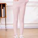 Girls Leggings Cotton Pants Stretchy Tight Toddler Basic Casual Legging with Pockets 5-13years (Pink)