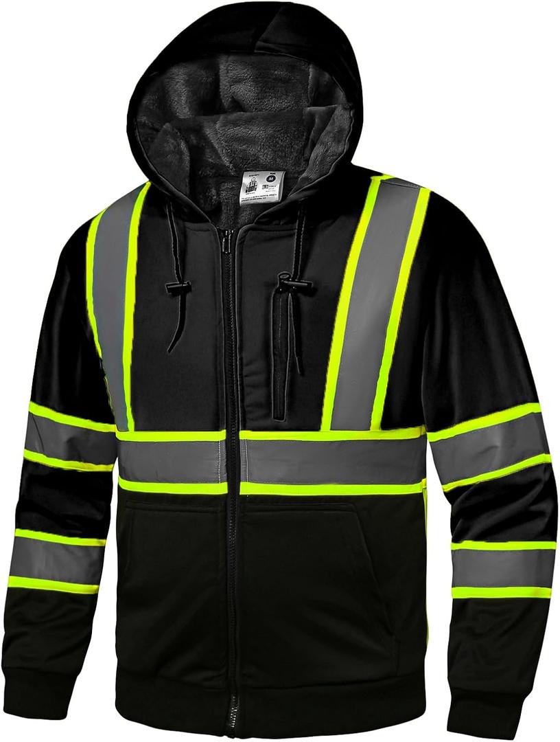 High Visibility Hoodie for Men Class 3 Hi Vis Safety Hoodies Reflective Construction Sweatshirt with Pockets