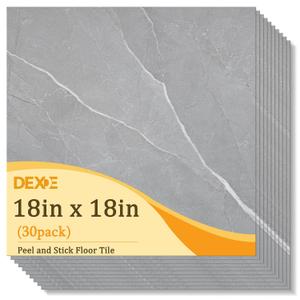 DEXDE Peel and Stick Floor Tile 18x18 Marble Vinyl Flooring Waterproof 30PC | Floor Tiles Peel and Stick Waterproof, Self Adhesive Floor Tiles, Sticky Floor Tiles Bathroom Floor Tiles 1.5FTx1.5FT Gray