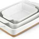 HVH Baking Dish Set, 9x13 Baking Dish, Large Casserole Dish Set, Ceramic Lasagne Pan Deep, Baking Dishes for Casseroles 13 x 9, Ceramic Bakeware Set of 3, Farmhouse Style (White)