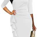 Yajedo White Dress Women Church 3/4 Sleeve Bodycon Ruched Elegant Business Pencil Sheath Dress(White X-Large)