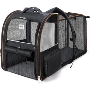 Lekebobor Large Cat Backpack Carrier Expandable Pet Carrier Backpack for Small Dogs Medium Cats Fit Up to 18 Lbs, Dog Backpack Carrier, Foldable Puppy Backpack Carrier for Travel,Black