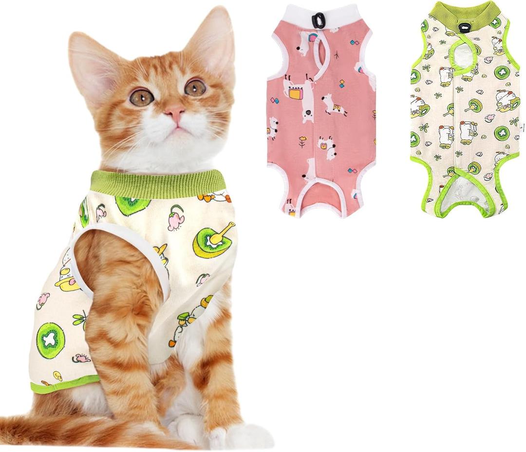 Coppthinktu 2 PCS Cat Recovery Suit for Spay Abdominal Wounds Cat Onesie for Cats After Surgery Recovery Suit Female Breathable E-Collar Alternative Kitten Onesie Anti Licking (Medium)