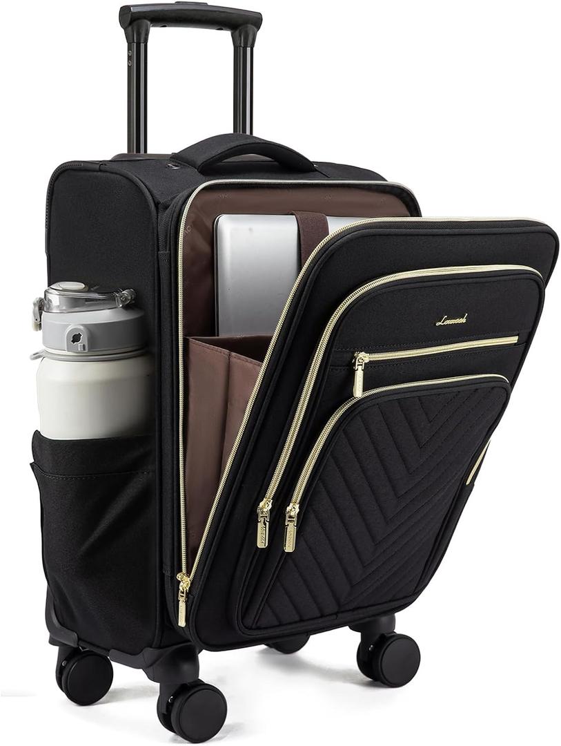 LOVEVOOK Carry On Luggage 22x14x9 Airline Approved,20 Inch Carry On Suitcases with Wheels,Softside Rolling Suitcase with TSA Lock for Women Men,Lightweight Travel luggage (Black-b)