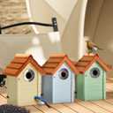 Bluebird Bird Houses for Outside Clearance - Set of 3 Nest Box with Stainless Steel Predator Guard - Alaskan Red Cedar Shingles Roof - UV Painting - 10 Years Outdoor(Beach Hut Houses)