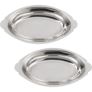 20 oz. (Ounce) Stainless Steel Oval Au Gratin Serving Dish Pan Platter - Set of 2
