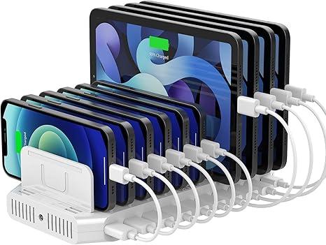 USB C PD 60W Charging Station with QC 3.0, Unitek 160W 10Port USB Quick Charger Dock, Power Delivery Compatible with Laptop MacBook, Pixel, Upgraded Dividers