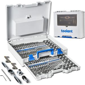 toolant 127 Piece Ratcheting Tap and Die Set, SAE/Metric Tap and Die Set with Assortment Drill Bit for Threading, Double-Layer Tool Box