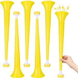 6 Pcs Stadium Horn 21 Inch Vuvuzela Plastic Collapsible Cheering Trumpets for Sporting Events Football Carnival Party Supplies, Yellow