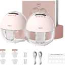 NCVI Breast Pump Hands Free, Wearable Breastfeeding Pump with Strong Suction, 1400mAh Long Battery, 4 Modes & 9 Levels, Discreet Ultra-Quiet Portable Wireless Pump, 19/21/24mm Flange Inserts, 2 Pack